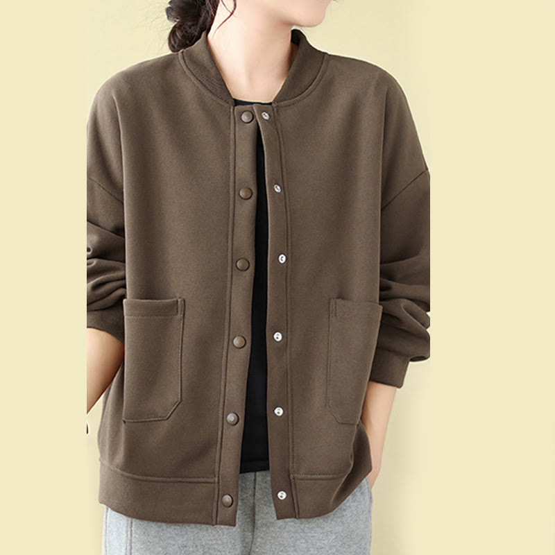 Chaqueta de algodón de manga larga con cuello redondo, botones y bolsillos para mujer de Buddha Stones - image 20