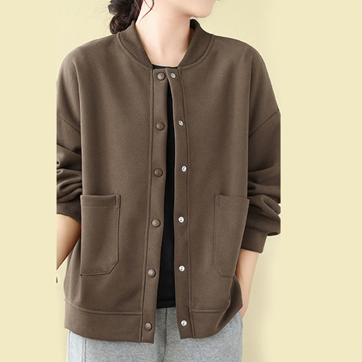 Chaqueta de algodón de manga larga con cuello redondo, botones y bolsillos para mujer de Buddha Stones - image 20