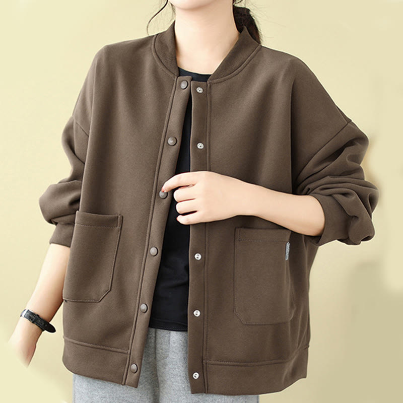 Chaqueta de algodón de manga larga con cuello redondo, botones y bolsillos para mujer de Buddha Stones - image 22