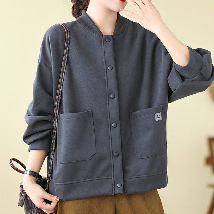 Chaqueta de algodón de manga larga con cuello redondo, botones y bolsillos para mujer de Buddha Stones - image 27