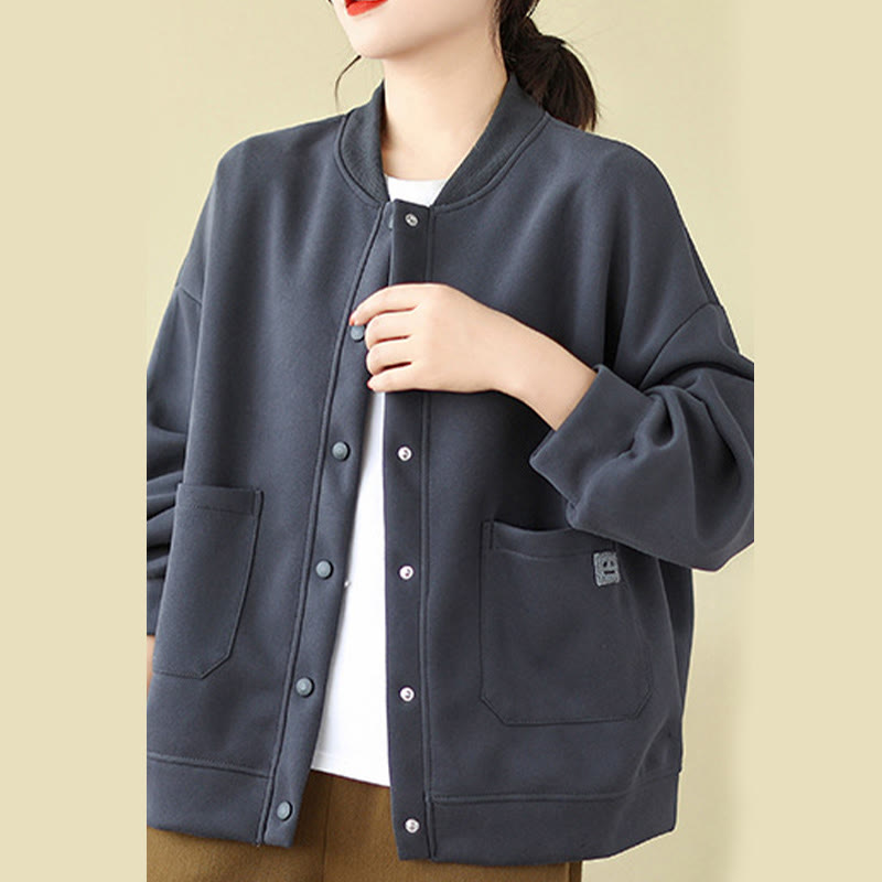 Chaqueta de algodón de manga larga con cuello redondo, botones y bolsillos para mujer de Buddha Stones - image 25