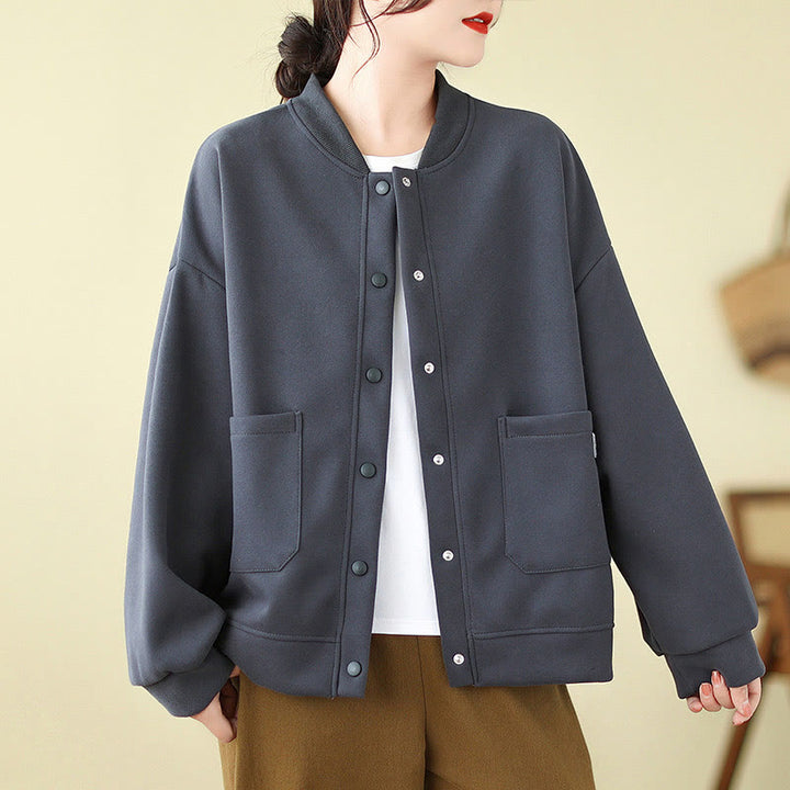 Chaqueta de algodón de manga larga con cuello redondo, botones y bolsillos para mujer de Buddha Stones - image 28