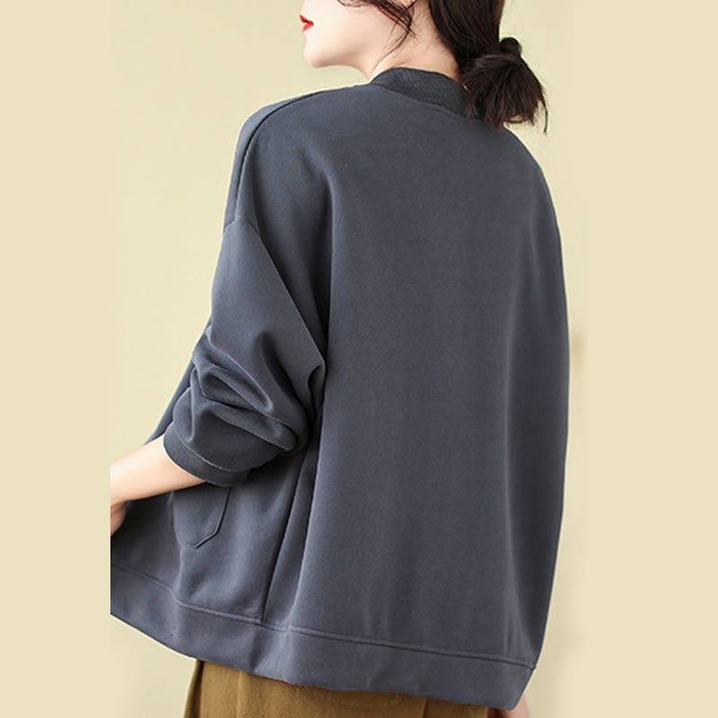 Chaqueta de algodón de manga larga con cuello redondo, botones y bolsillos para mujer de Buddha Stones - image 26