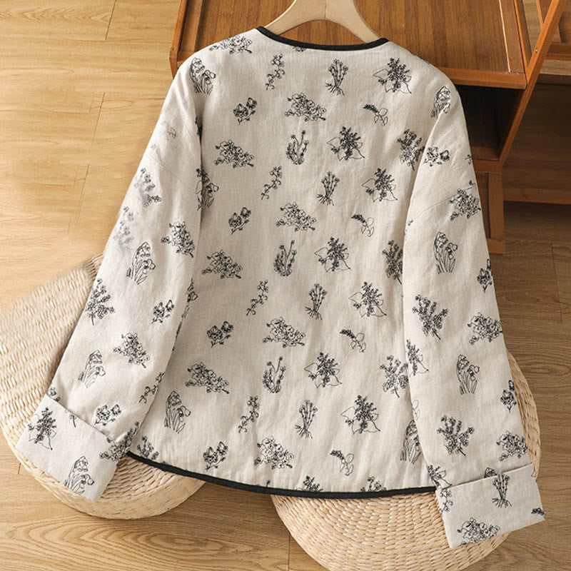 Chaqueta acolchada de algodón de manga larga con botones de rana bordados para mujer de Buddha Stones y bolsillos - image 1