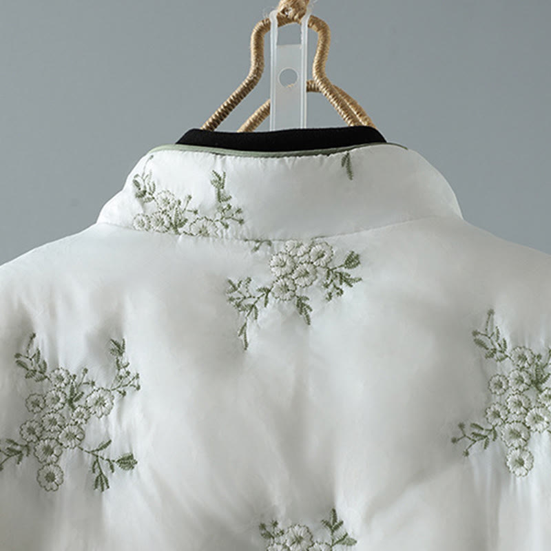 Chaqueta gruesa de algodón de manga larga con botones de rana y bordado de Buddha Stones para mujer, con bolsillos - image 8