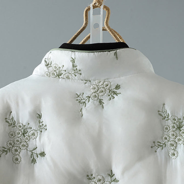 Chaqueta gruesa de algodón de manga larga con botones de rana y bordado de Buddha Stones para mujer, con bolsillos - image 8