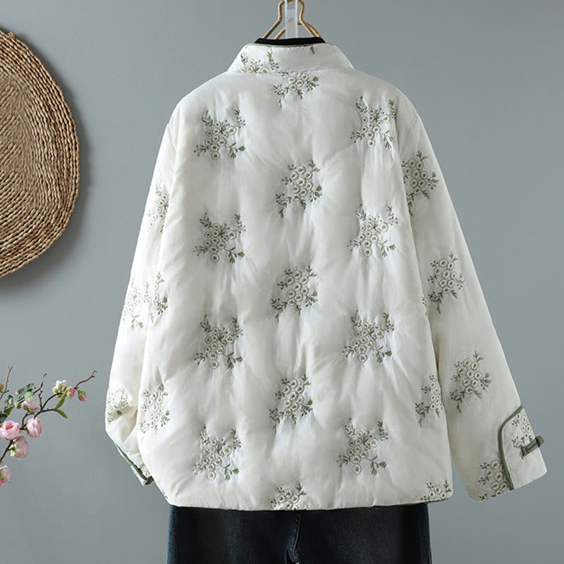 Chaqueta gruesa de algodón de manga larga con botones de rana y bordado de Buddha Stones para mujer, con bolsillos - image 2
