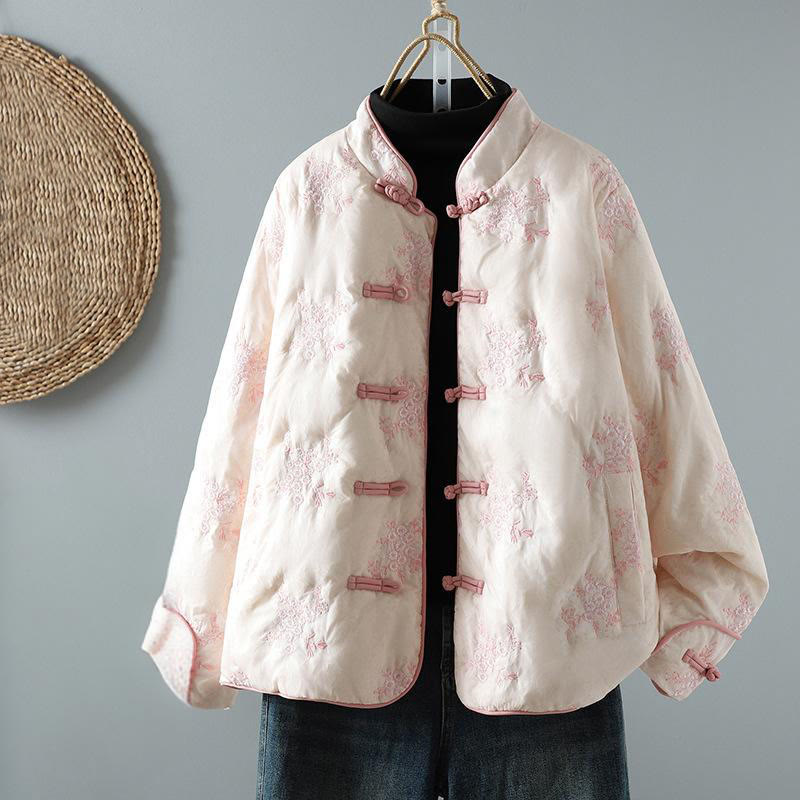 Chaqueta gruesa de algodón de manga larga con botones de rana y bordado de Buddha Stones para mujer, con bolsillos - Lavanda Rubor - US14，UK/AU18，EU46 (2XL) - image 14