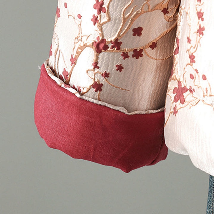 Chaqueta de algodón grueso de manga larga con botones jacquard y bolsillos para mujer de Buddha Stones - image 9