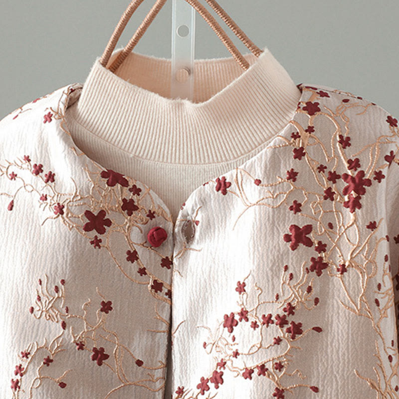 Chaqueta de algodón grueso de manga larga con botones jacquard y bolsillos para mujer de Buddha Stones - image 2