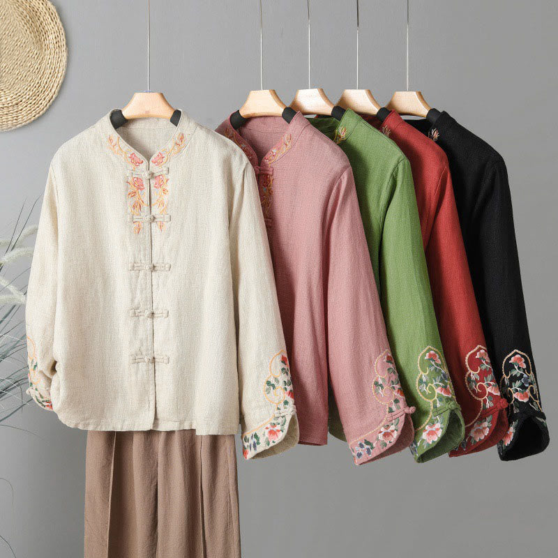 Camisa informal de algodón con cuello alto y manga larga bordada para mujer con Buddha Stones - image 0