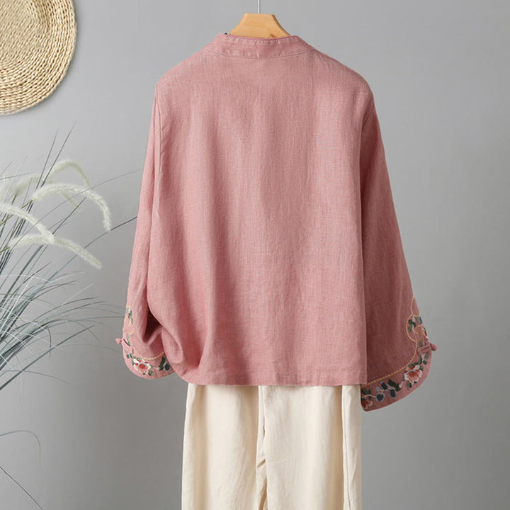 Camisa informal de algodón con cuello alto y manga larga bordada para mujer con Buddha Stones - image 11