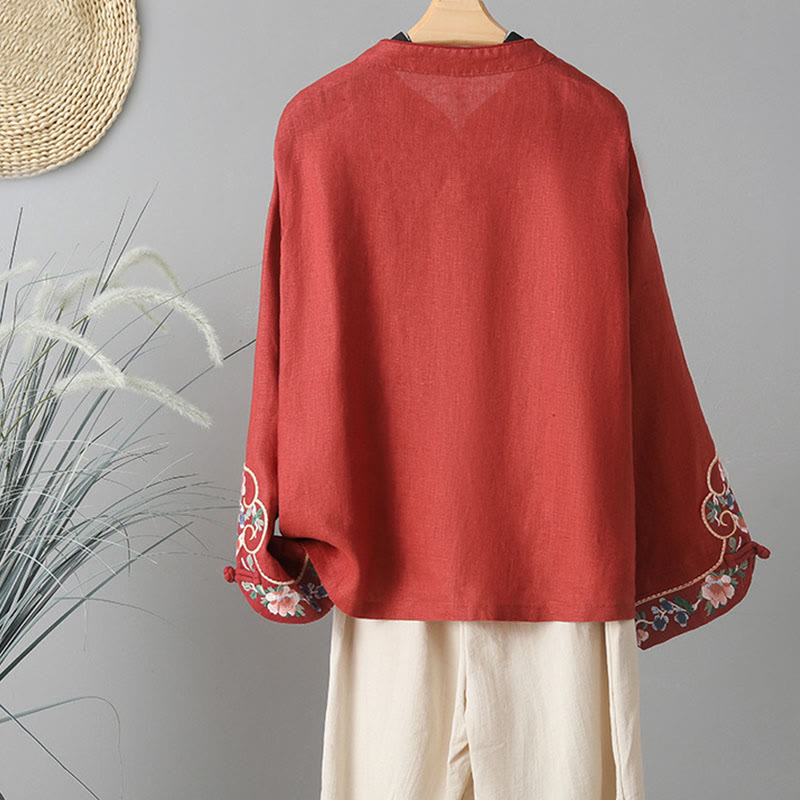 Camisa informal de algodón con cuello alto y manga larga bordada para mujer con Buddha Stones - image 17