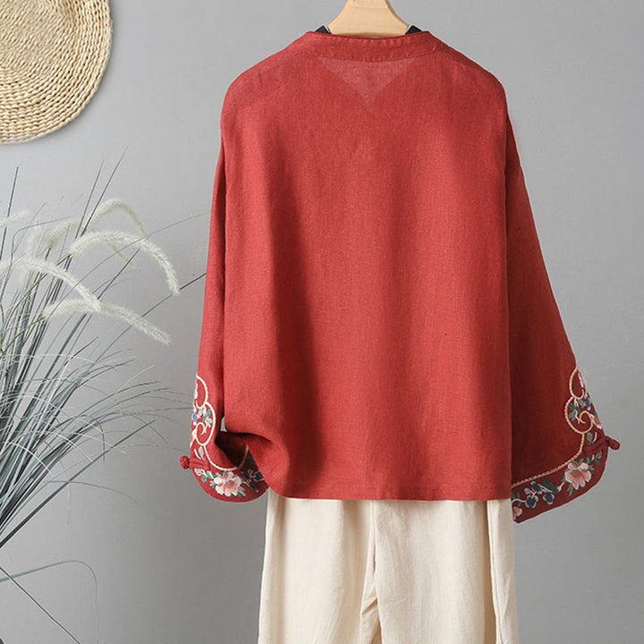 Camisa informal de algodón con cuello alto y manga larga bordada para mujer con Buddha Stones - image 17