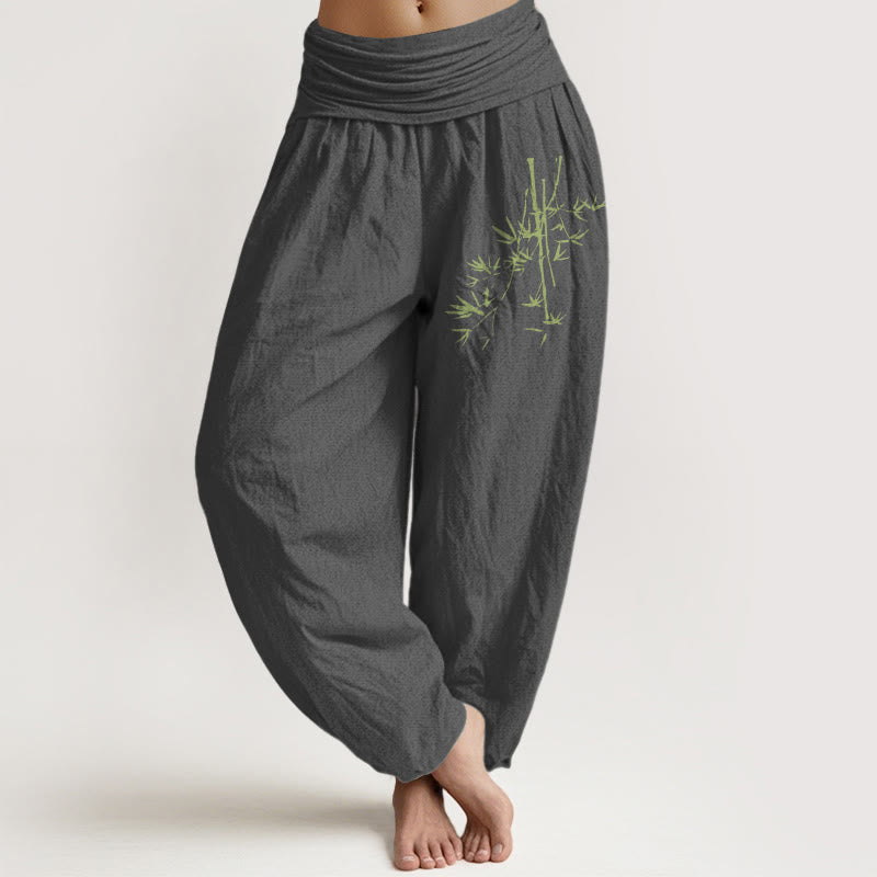 Pantalones harén de algodón con cintura elástica para mujer, con estampado de hojas y Buddha Stones - Gris tenue - US22，UK/AU26，EU54 (6XL) - image 8