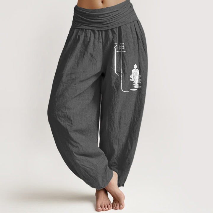 Pantalones harén de algodón con cintura elástica para mujer con estampado budista zen y Buddha Stones de Buda - Gris oscuro - US22，UK/AU26，EU54 (6XL) - image 8