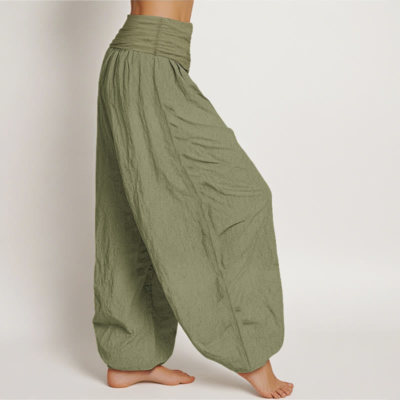 Pantalones harén de algodón con cintura elástica para mujer con estampado de Buddha Stones y hechizos Om - image 1