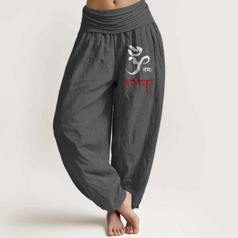Pantalones harén de algodón con cintura elástica para mujer con estampado de Buddha Stones y hechizos Om - Gris tenue - US22，UK/AU26，EU54 (6XL) - image 11