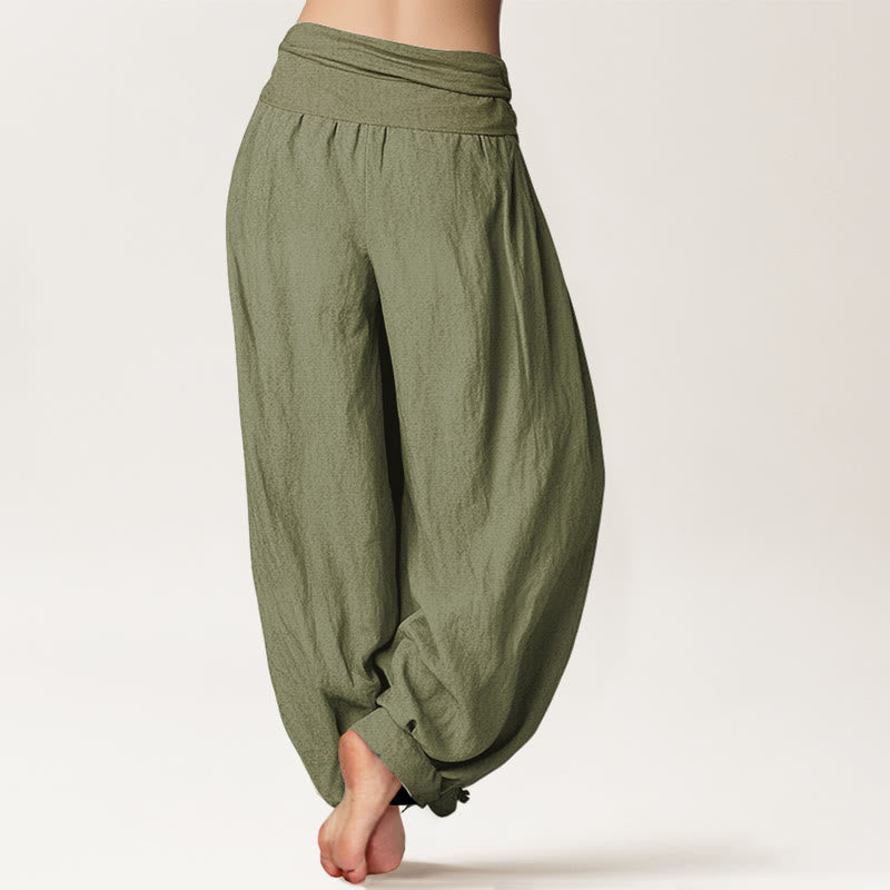 Pantalones harén de algodón con cintura elástica para mujer, con estampado de grullas de corona roja y Buddha Stones - image 16