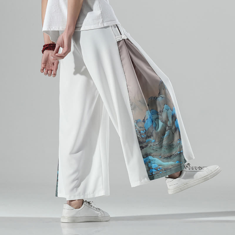 Buddha Stones Pantalones anchos para hombre con bolsillos y estampado de montañas y ríos - Blanco - US/UK/AU46, EU56 (5XL) - image 11
