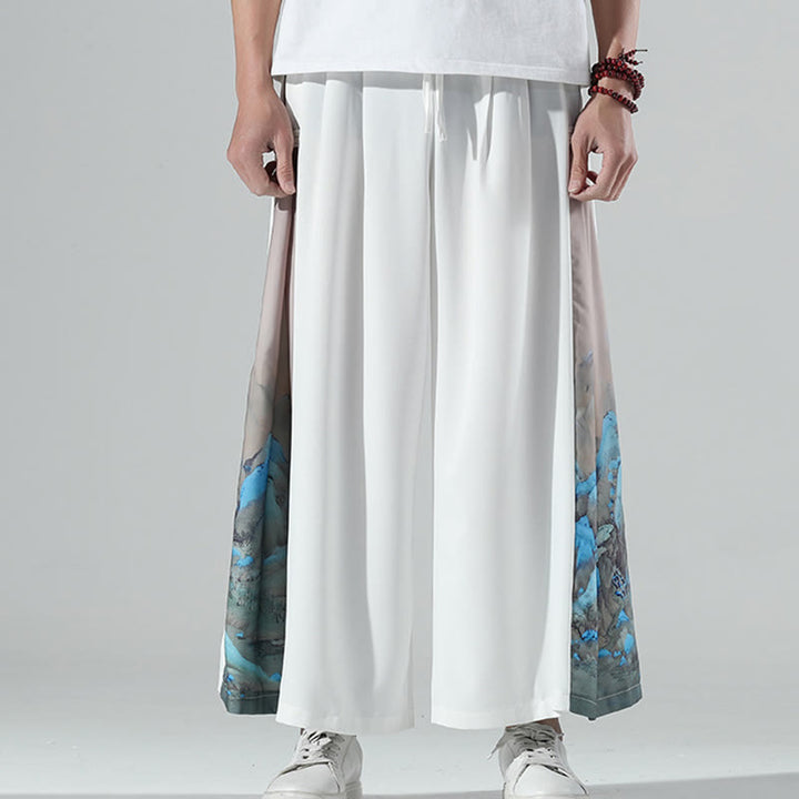 Buddha Stones Pantalones anchos para hombre con bolsillos y estampado de montañas y ríos - image 12