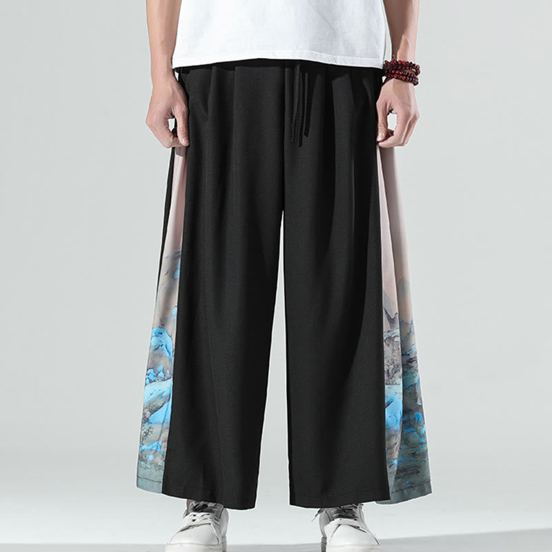 Buddha Stones Pantalones anchos para hombre con bolsillos y estampado de montañas y ríos - image 1