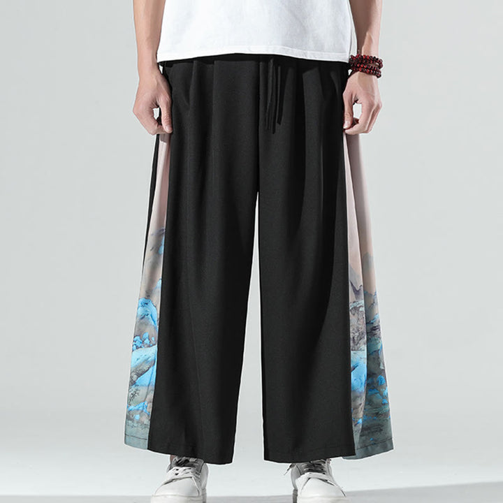Buddha Stones Pantalones anchos para hombre con bolsillos y estampado de montañas y ríos - image 1