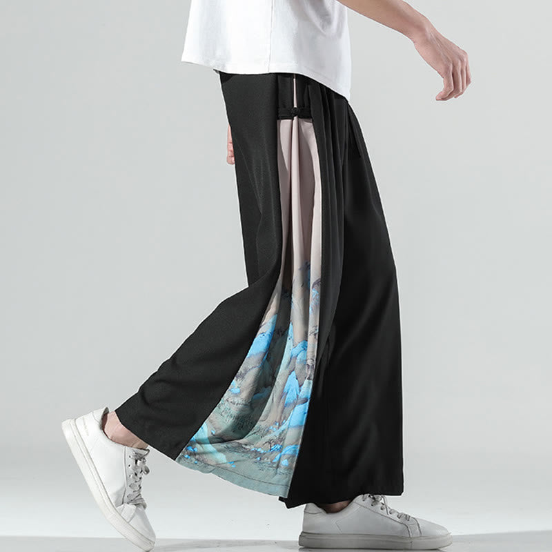 Buddha Stones Pantalones anchos para hombre con bolsillos y estampado de montañas y ríos - image 2