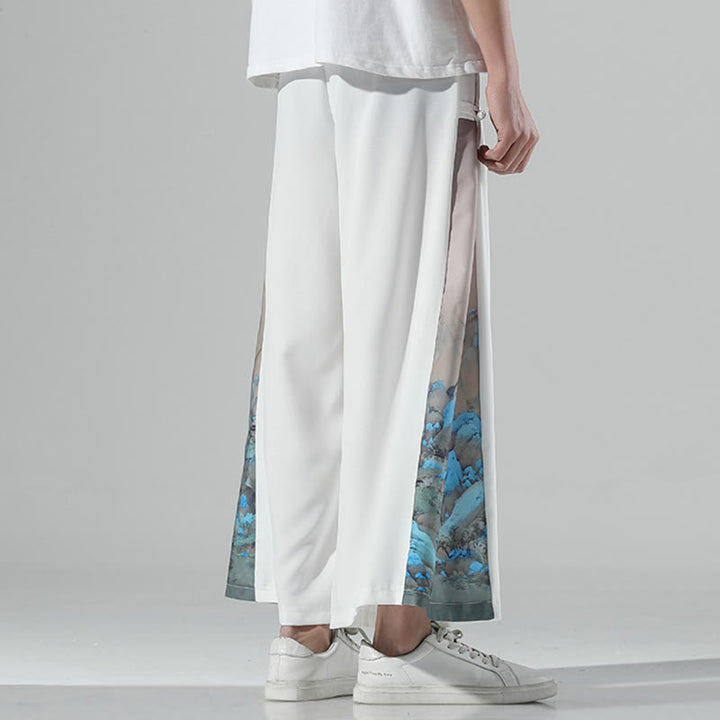 Buddha Stones Pantalones anchos para hombre con bolsillos y estampado de montañas y ríos - image 14