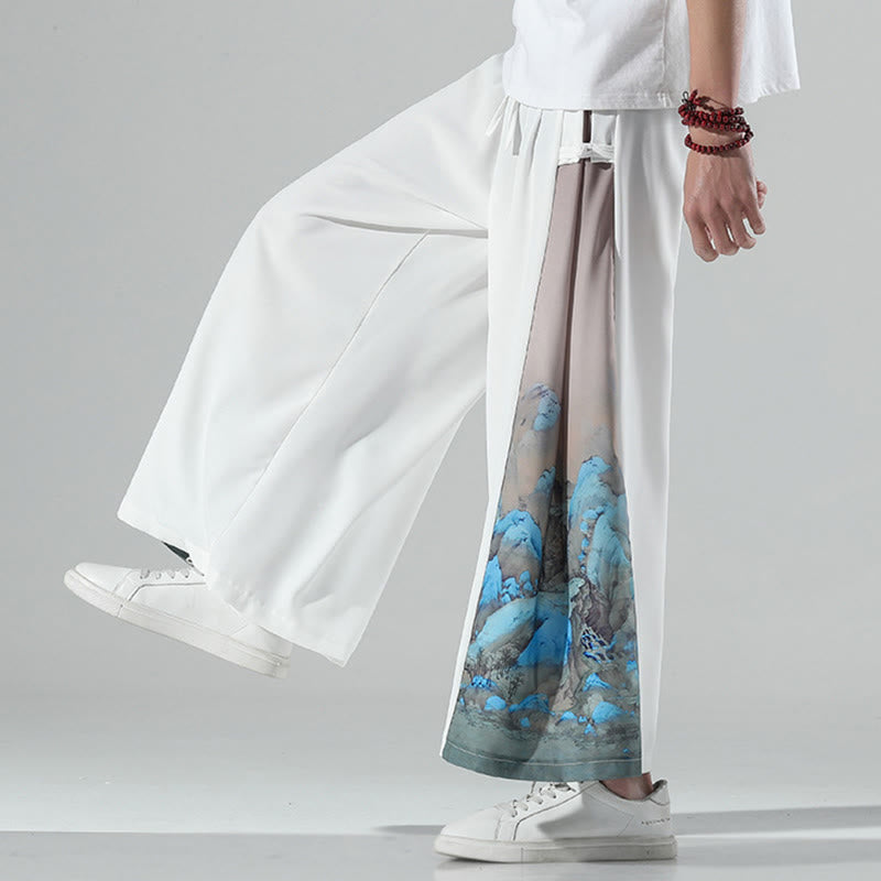 Buddha Stones Pantalones anchos para hombre con bolsillos y estampado de montañas y ríos - image 15