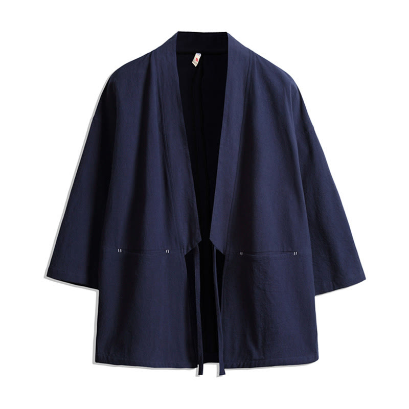Kimono para hombre con mangas tres cuartos, cierre de cordones y estampado de Buddha Stones, color liso. - Azul acero - US/UK/AU48，EU58(5XL) - image 0