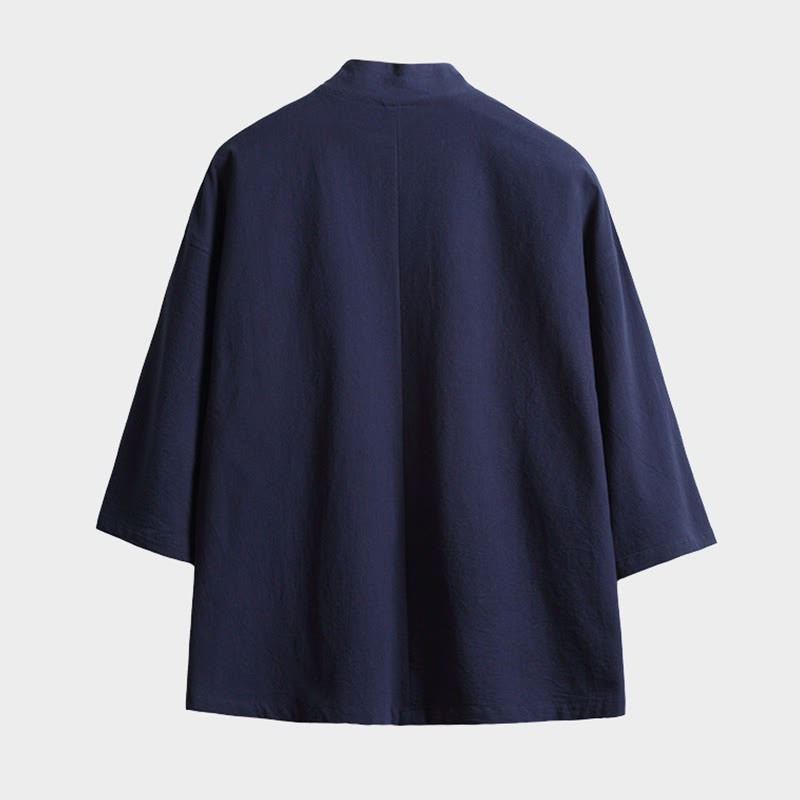 Chaqueta tipo kimono para hombre con mangas tres cuartos, abertura frontal y cordones de color liso con Buddha Stones - image 1