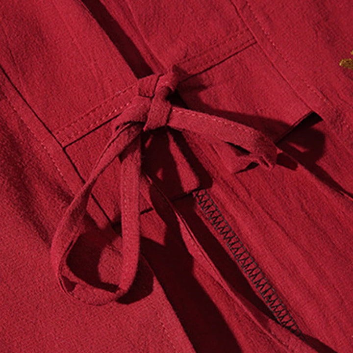 Kimono para hombre con mangas tres cuartos, bordado de grulla blanca y nubes auspiciosas con Buddha Stones - image 11