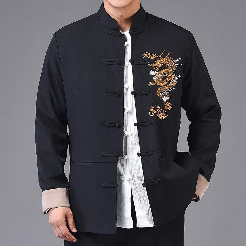 Chaqueta de manga larga para hombre con diseño de rana dragón y botones bordados con Buddha Stones - image 3