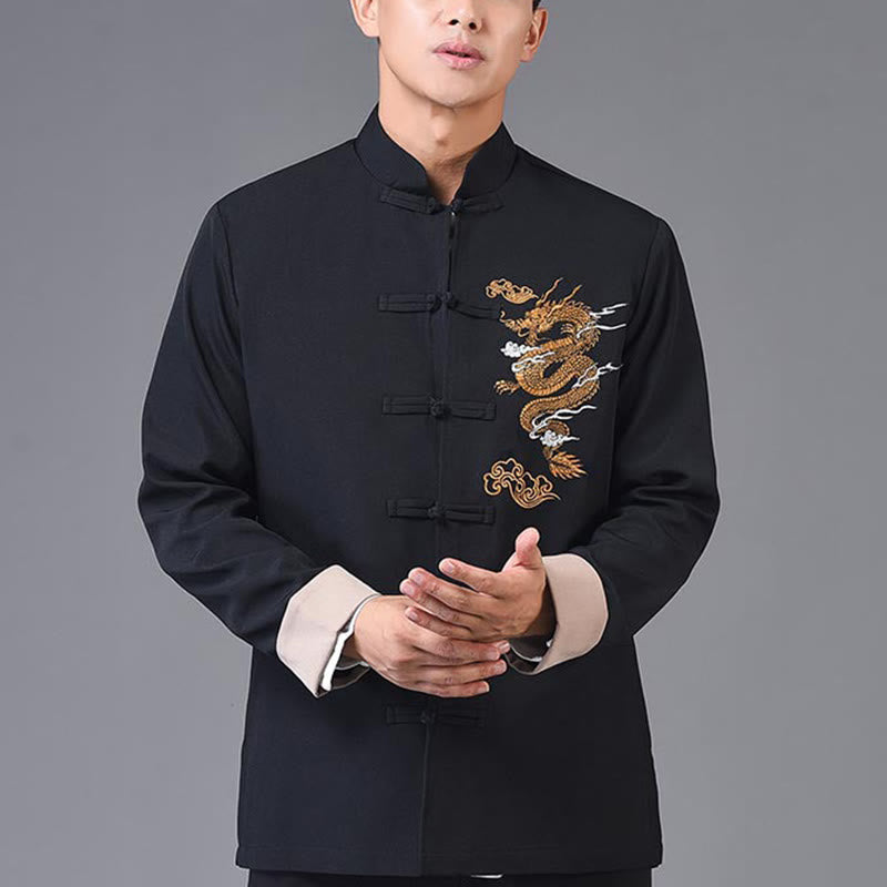 Chaqueta de manga larga para hombre con diseño de rana dragón y botones bordados con Buddha Stones - image 11