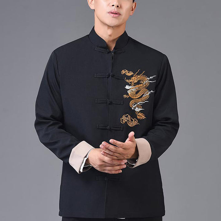 Chaqueta de manga larga para hombre con diseño de rana dragón y botones bordados con Buddha Stones - image 11
