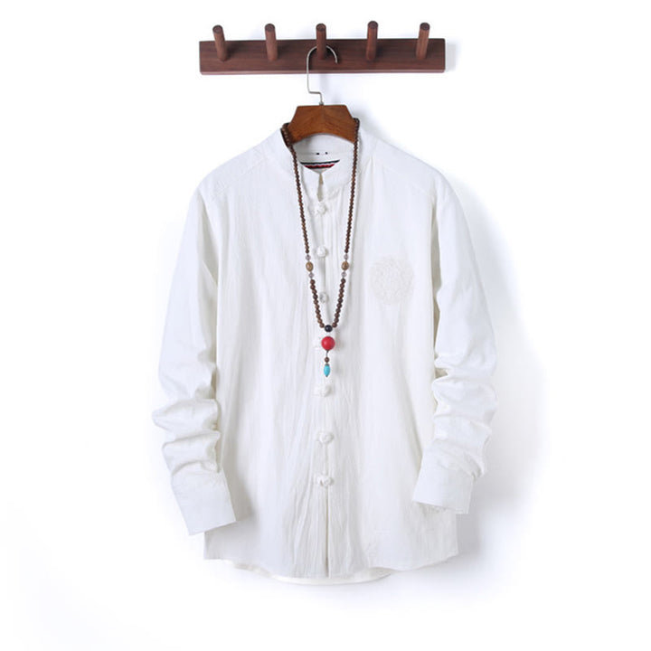 Conjunto de 2 piezas de camisa y pantalón de algodón de manga larga con botones de rana y bolsillos para hombre de Buddha Stones - image 11