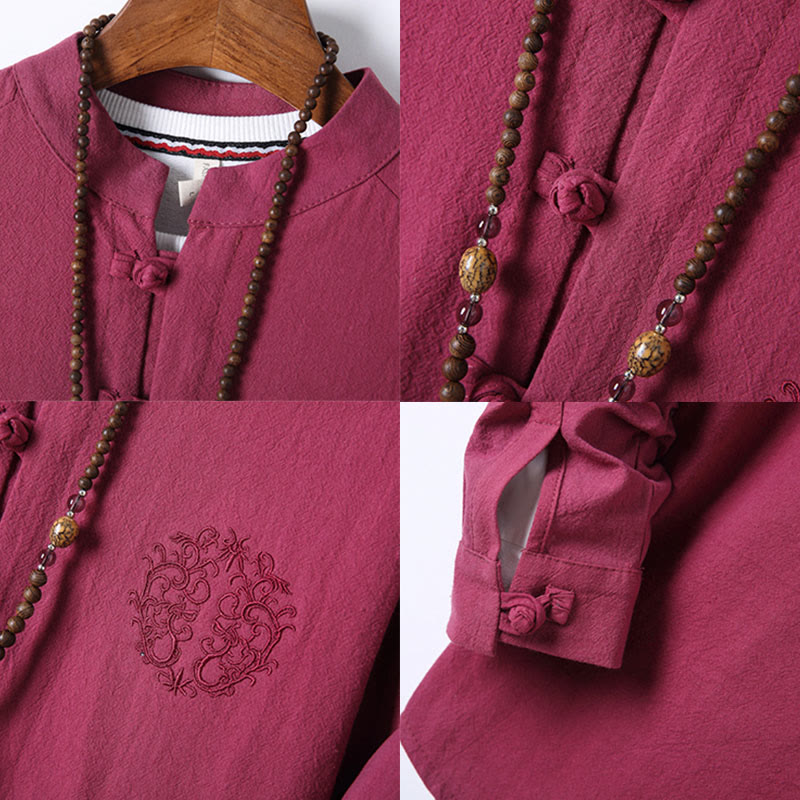 Conjunto de 2 piezas de camisa y pantalón de algodón de manga larga con botones de rana y bolsillos para hombre de Buddha Stones - image 33