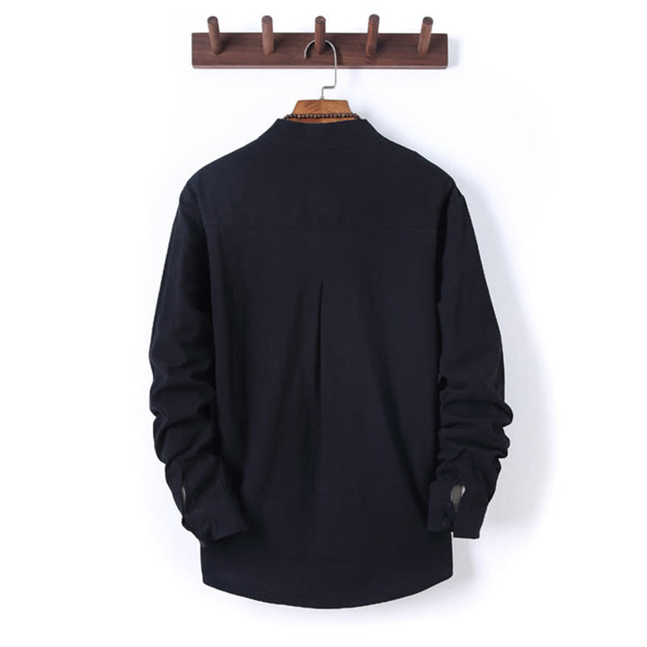 Conjunto de 2 piezas de camisa y pantalón de algodón de manga larga con botones de rana y bolsillos para hombre de Buddha Stones - image 2