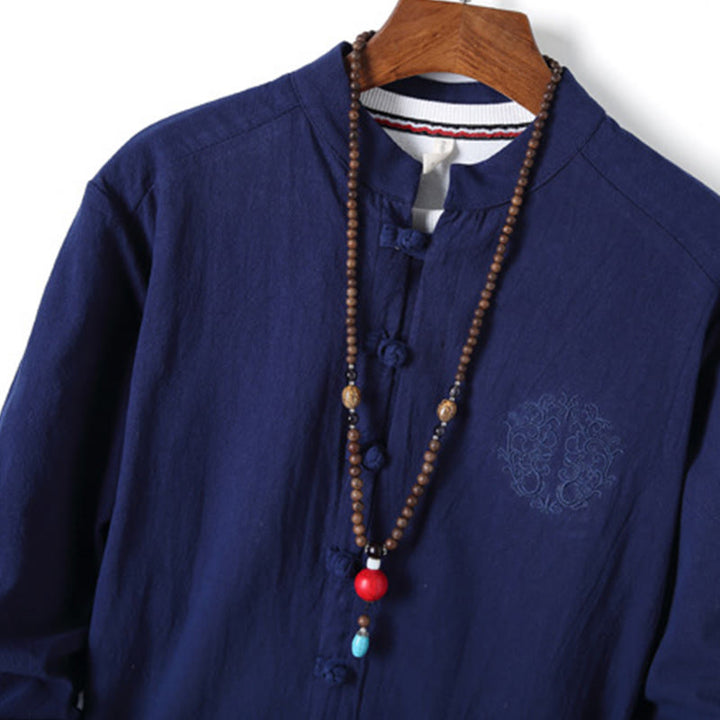Conjunto de 2 piezas de camisa y pantalón de algodón de manga larga con botones de rana y bolsillos para hombre de Buddha Stones - image 23
