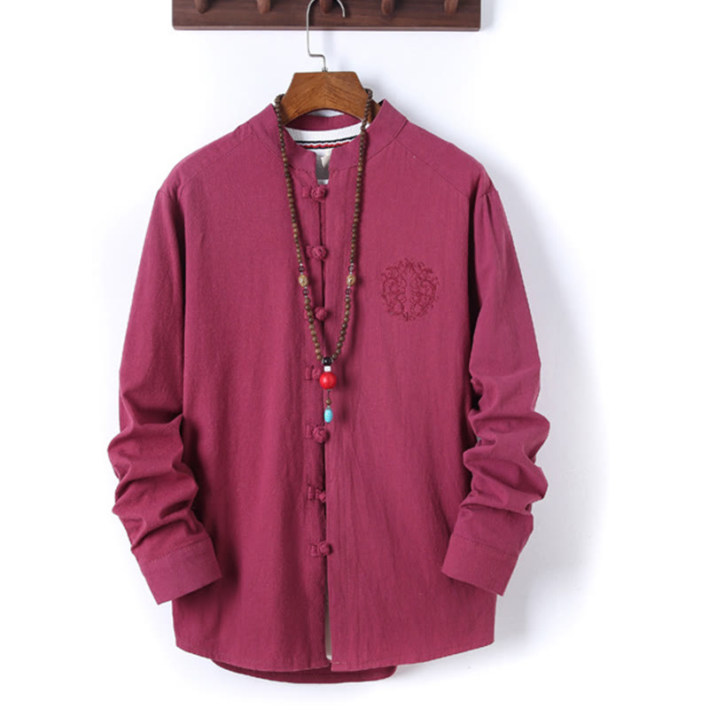 Conjunto de 2 piezas de camisa y pantalón de algodón de manga larga con botones de rana y bolsillos para hombre de Buddha Stones - image 31