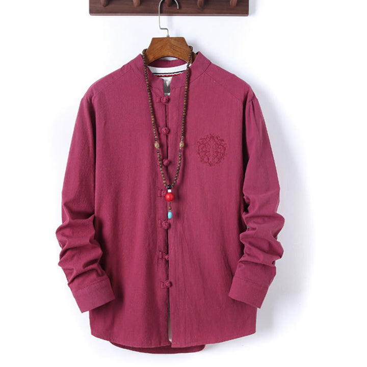 Conjunto de 2 piezas de camisa y pantalón de algodón de manga larga con botones de rana y bolsillos para hombre de Buddha Stones - image 31