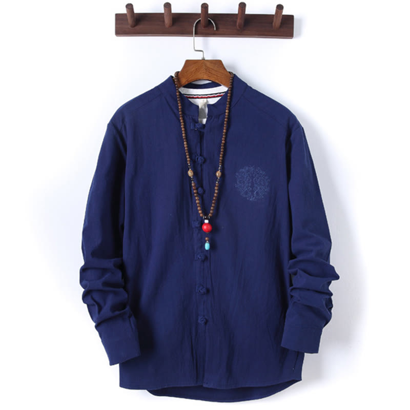 Conjunto de 2 piezas de camisa y pantalón de algodón de manga larga con botones de rana y bolsillos para hombre de Buddha Stones - image 20