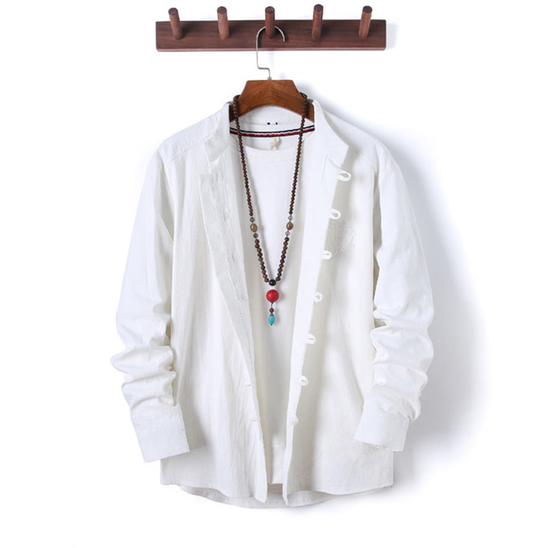 Conjunto de 2 piezas de camisa y pantalón de algodón de manga larga con botones de rana y bolsillos para hombre de Buddha Stones - image 10
