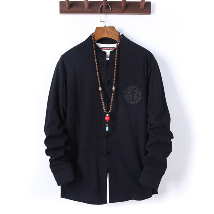 Conjunto de 2 piezas de camisa y pantalón de algodón de manga larga con botones de rana y bolsillos para hombre de Buddha Stones - image 1