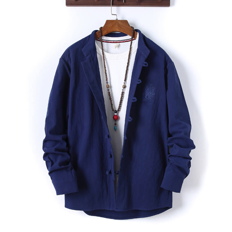 Conjunto de 2 piezas de camisa y pantalón de algodón de manga larga con botones de rana y bolsillos para hombre de Buddha Stones - image 21