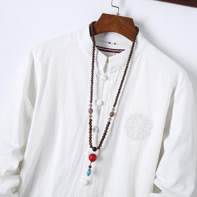 Conjunto de 2 piezas de camisa y pantalón de algodón de manga larga con botones de rana y bolsillos para hombre de Buddha Stones - image 13