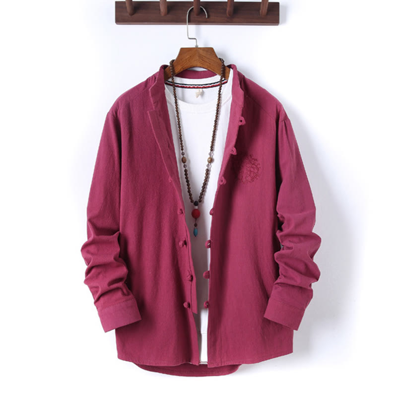 Conjunto de 2 piezas de camisa y pantalón de algodón de manga larga con botones de rana y bolsillos para hombre de Buddha Stones - image 30