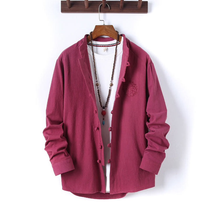 Conjunto de 2 piezas de camisa y pantalón de algodón de manga larga con botones de rana y bolsillos para hombre de Buddha Stones - image 30