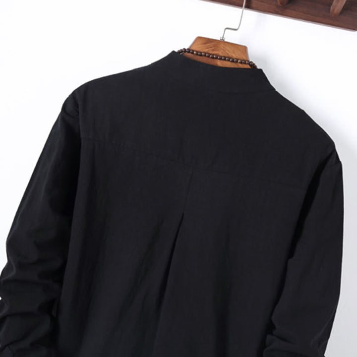 Conjunto de 2 piezas de camisa y pantalón de algodón de manga larga con botones de rana y bolsillos para hombre de Buddha Stones - image 4